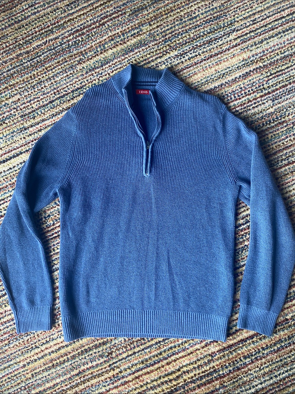 Izod Men's Light Blue Quarter-Zip Ribbed Sweater